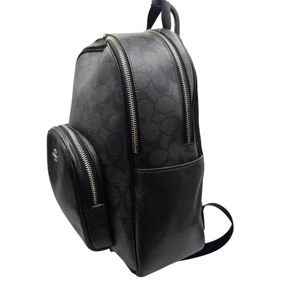 Coach Backpack Medium Black West Signature Canvas Pebble Leather F2447-5871